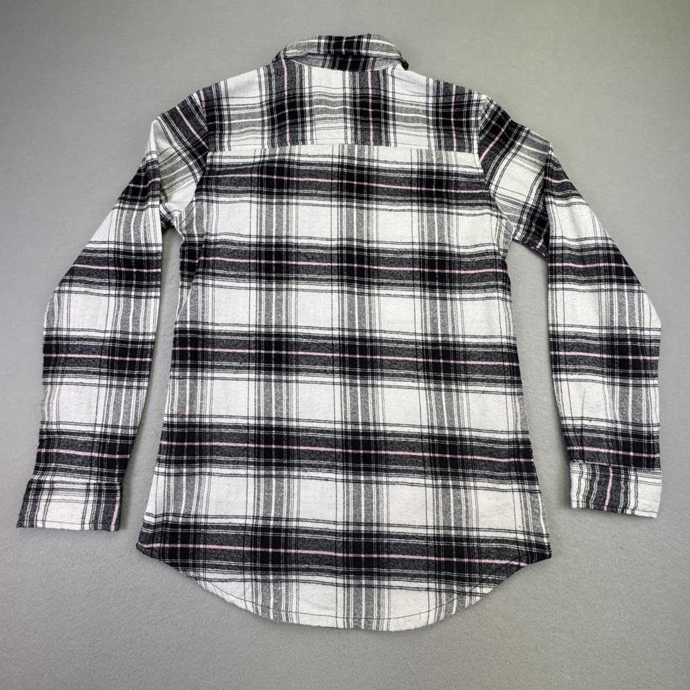 Women's‎ Flannel Plaid Western Canyon Creek Long Sleeve White Black Pink - Picture 5 of 5